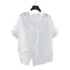 A new solid color irregular slit short-sleeved shirt for women, a thin, loose, casual and versatile top Item Picture
